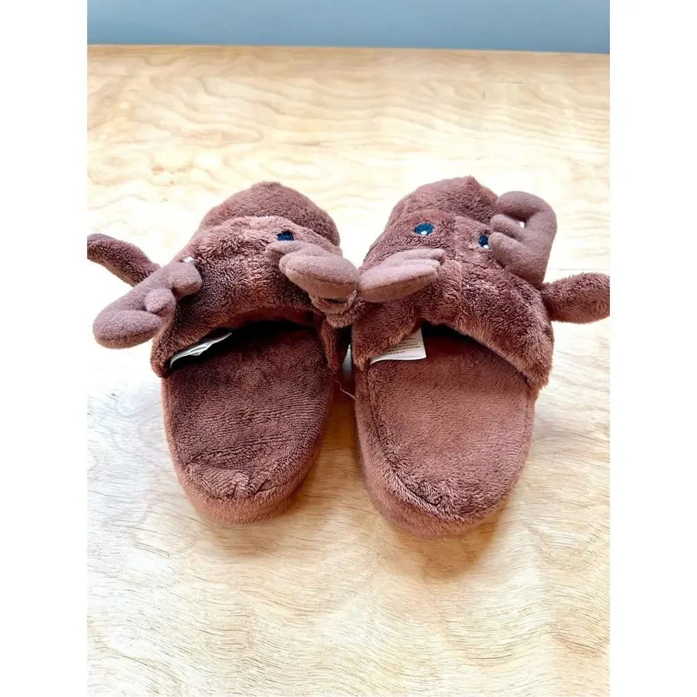 Toddler Moose Slippers Size 4T Brown Plush Woodland Animal Cozy Winter
